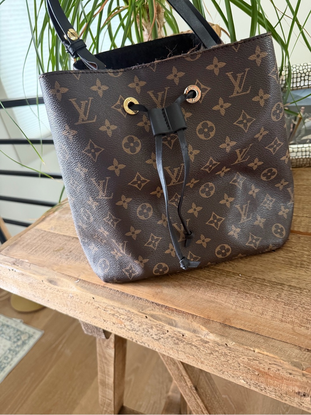 Unbranded Brown Monogram Drawstring Bucket Bag